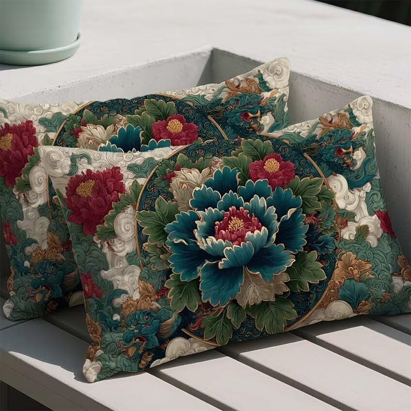 Coussin extérieur 60x80 imperméable turquoise bohème chic de qualité - 2
