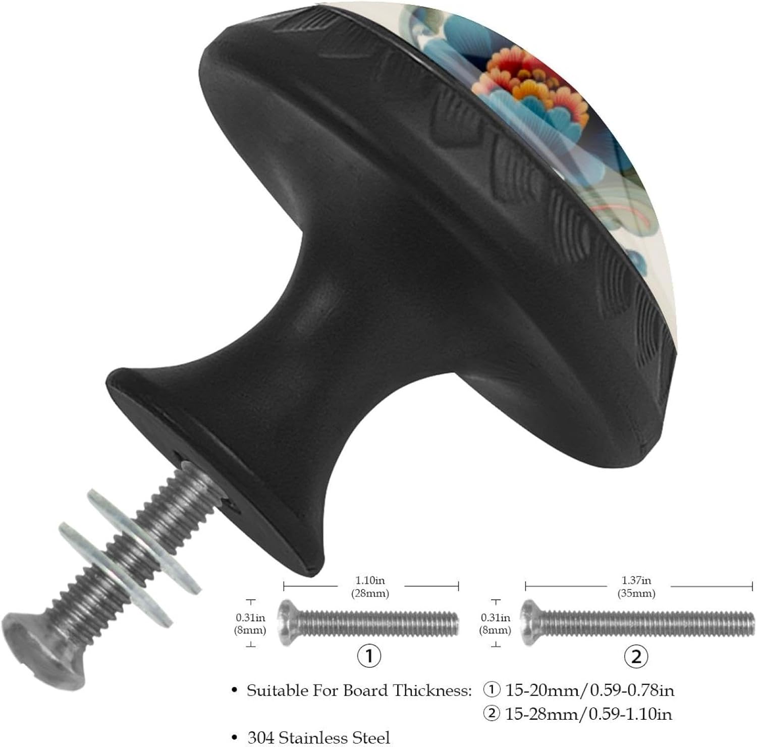 Black Norwegian Rosemaling Folk Style Flower - 2025-11-19T153659.962 Round Drawer Knobs, Decorative Cabinet Pulls with Screws for Daily Furniture Use