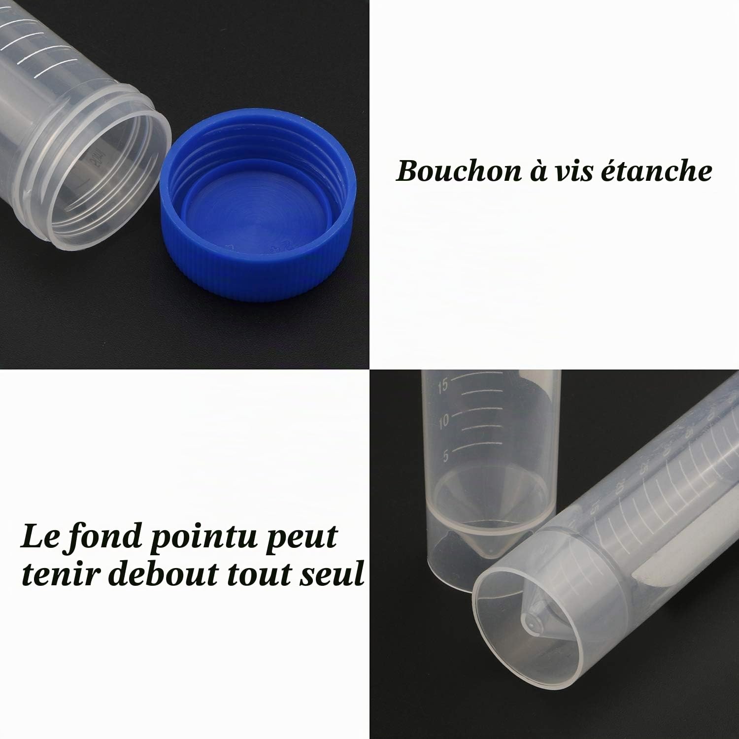50 ML bleu Tube a Essai Plastique Tube,Tubes à Essai Gradués,Tube à Échantillons avec Bouchon à Vis,Cryotubes En Plastique Laboratoire Tube Centrifugeuse Fond Plat 20 Pièces