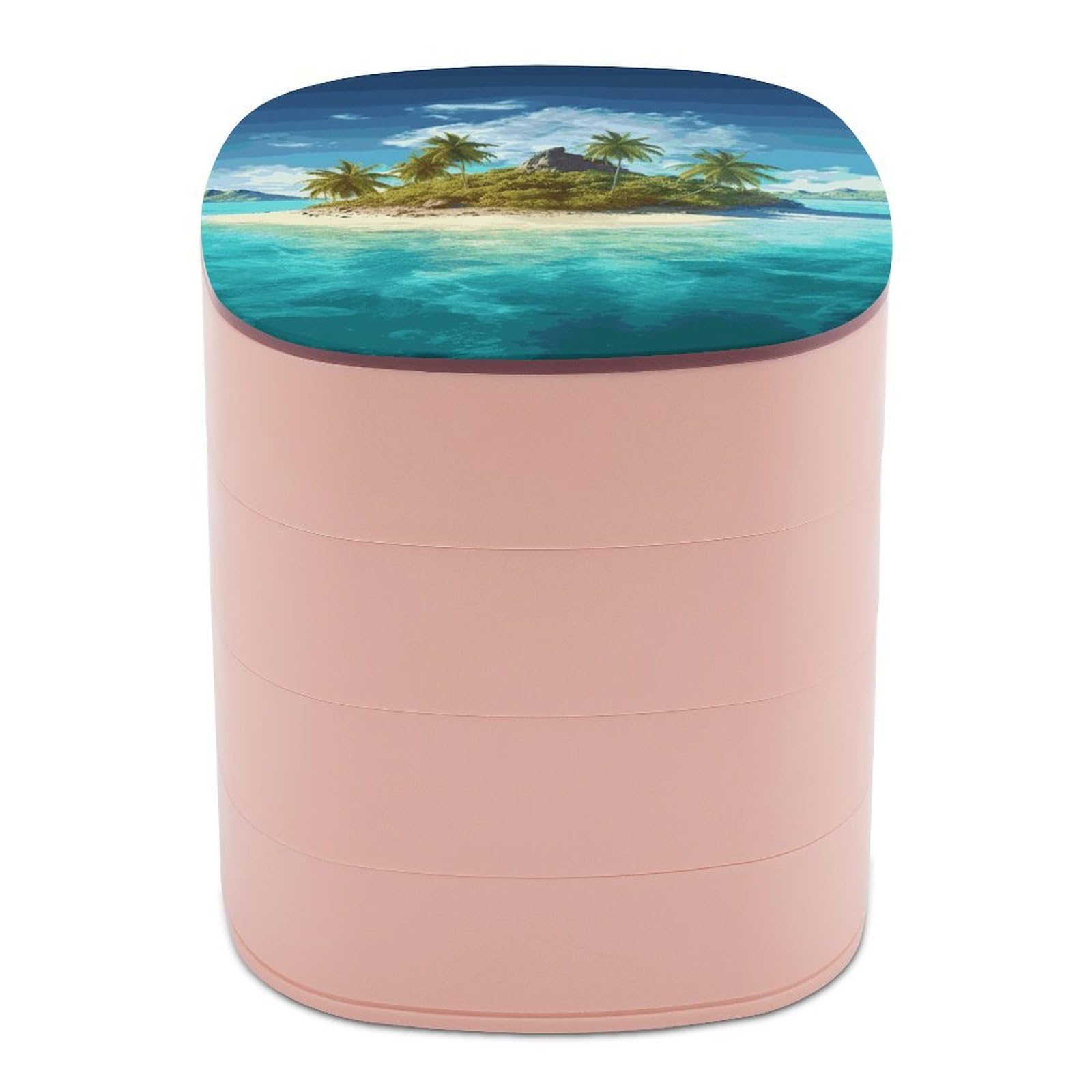 FekiLoot Tropical Island Jewelry Box 4-Layers Rotatable Jewelry Organizer Storage Box with Mirror Cute Travel Jewelry Case Portable Earring Holder Organizer for Ring Necklace Bracelet