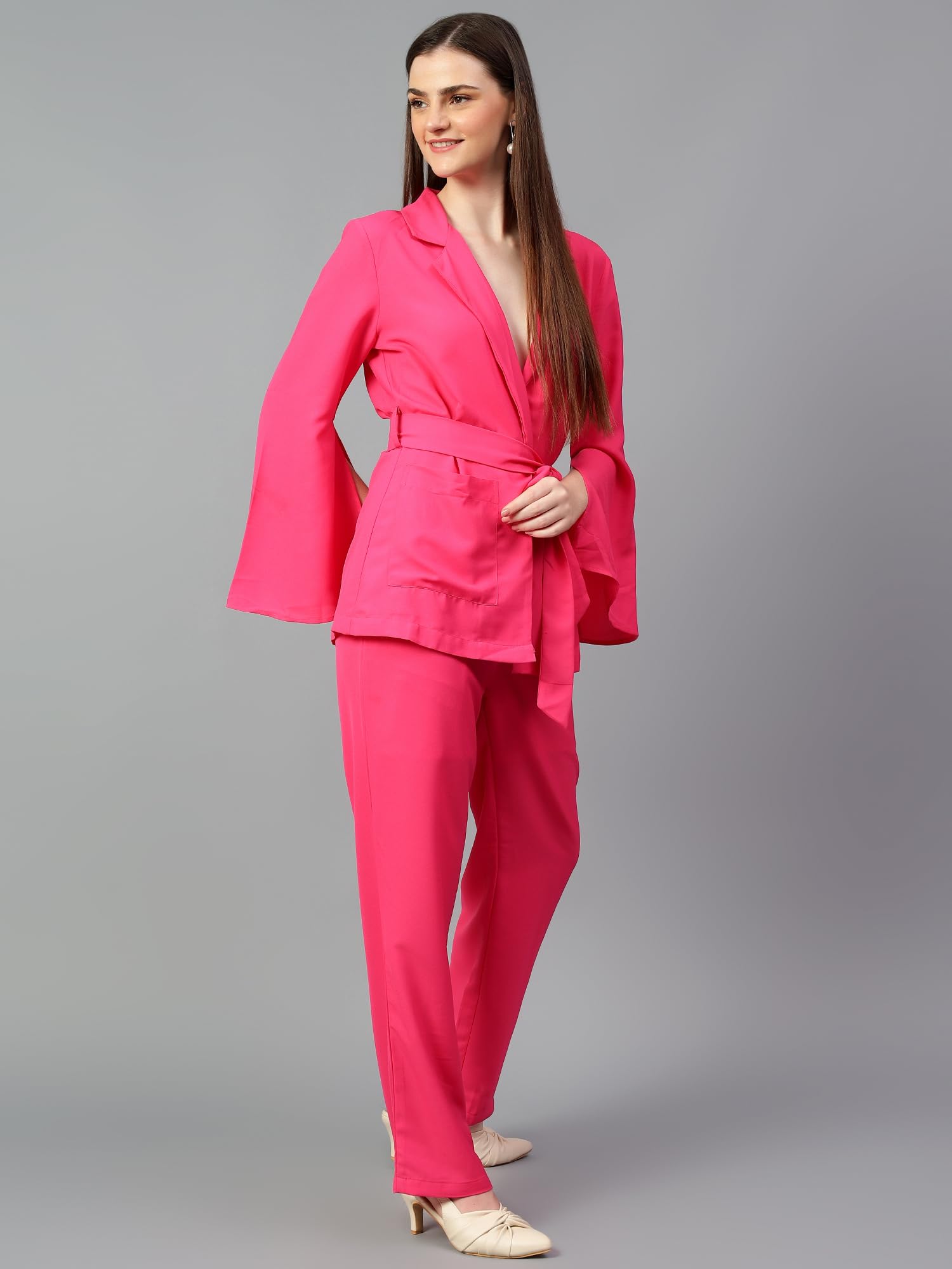 Kotty Women's Solid Co-Ord With Trousers(Pink,S)