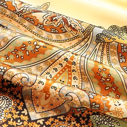 35" Large Square Satin Head Scarf Silk Accessories Classic Patterned Squares Beach Bandanas for Women3