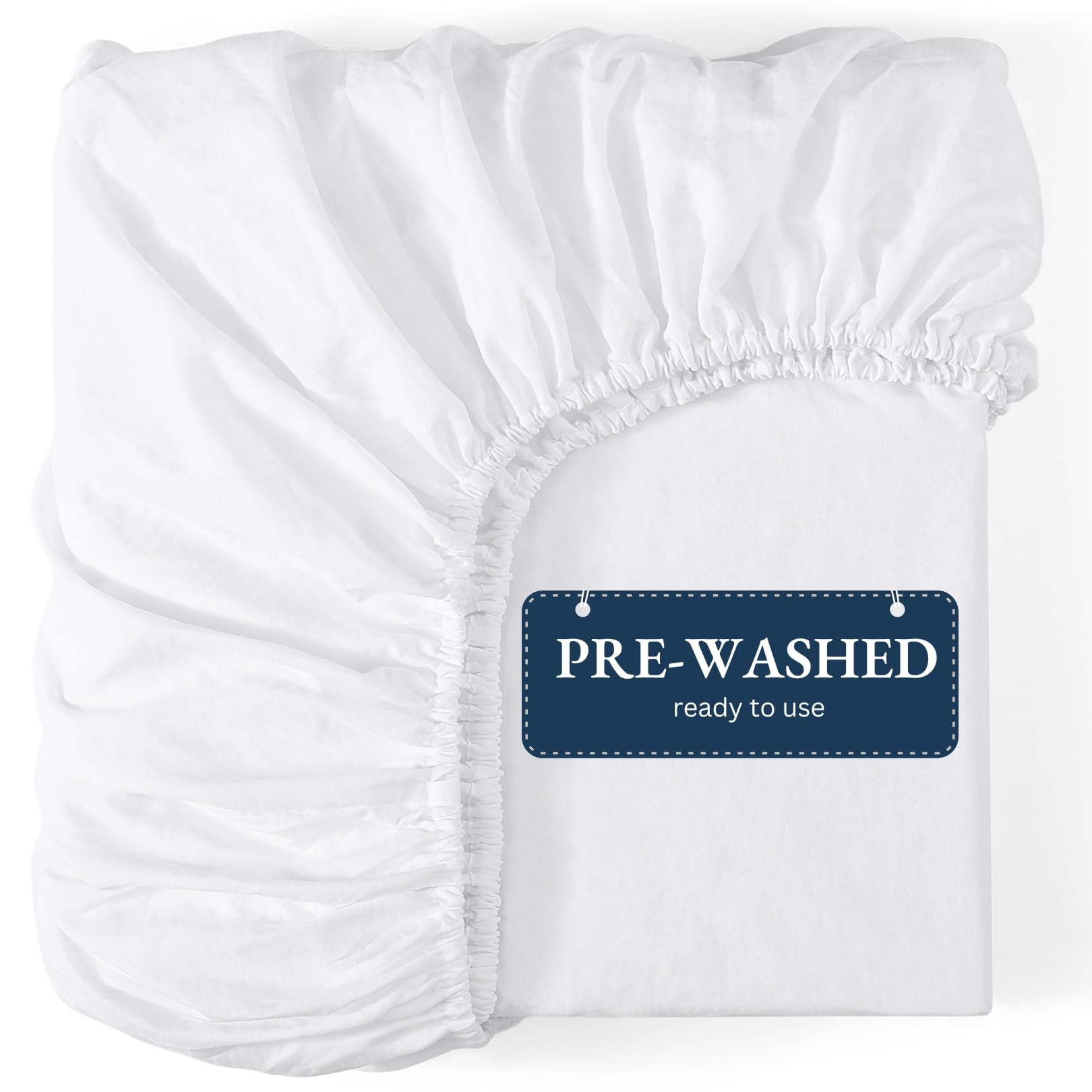 Fitted Sheet Double, White - Pre-Washed, Deep Pocket 14 inch (35 cm) - Easy Care - Soft Br...