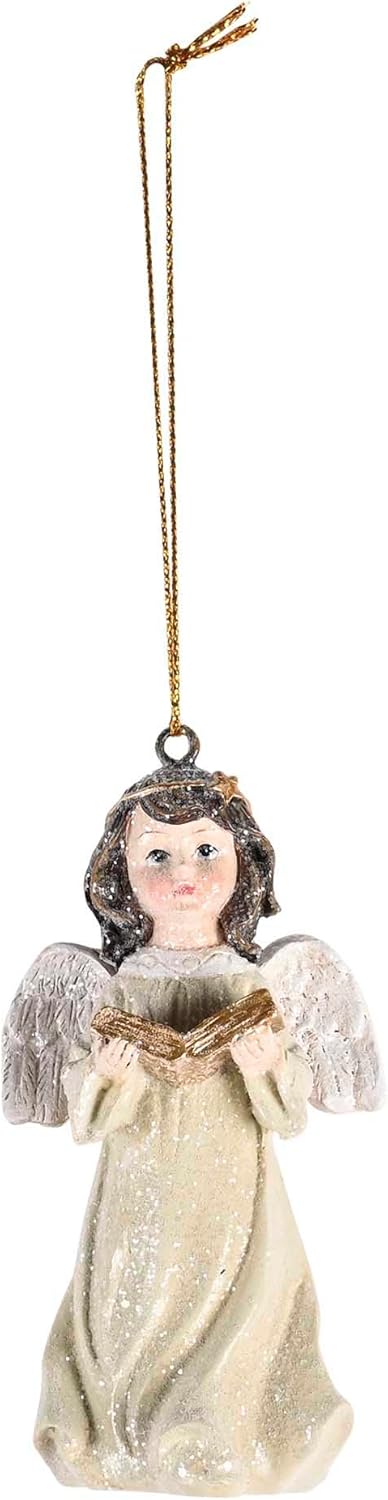 Dicksons Decorative Holiday Hanging Christmas Tree Ornament 1.75 x 3.5 Inch Resin Glittered Angel with Book