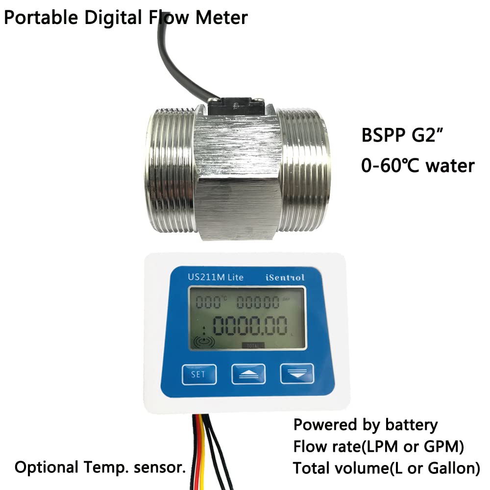 Genérico Medidor de Flujo Digital portátil y Sensor de Flujo de Agua de turbina BSPP G2 SUS304 Grado frío
