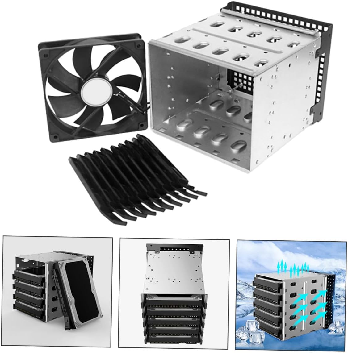 Uonlytech Hard Drive Bracket Cage with Cooling Fan Drive Mounting Kit for Case Optical Bay Conversion Heat Dissipation Hard Disk Tray Holder