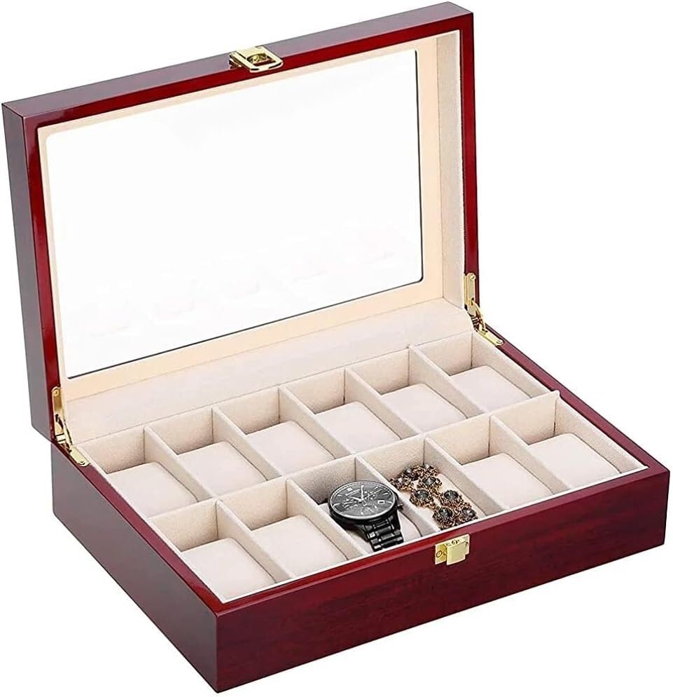 Uhrenbox, Uhren-Organizer, 12 Gitter-Holz-Uhren-Aufbewahrungsbox, Display-Aufbewahrungsbox, Schmuck-Sammlungs-Organizer-Halter