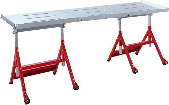 Steel Welding Table 90"x20", 400Lbs Load Capacity Welding Workbench Table, Folding Work Bench with Three 1.1 Tabletop Slots, Adjustable Height&Angle, Retractable Guide Rails