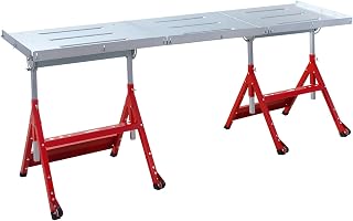 Steel Welding Table 90"x20", 400Lbs Load Capacity Welding Workbench Table, Folding Work Bench with Three 1.1'' Tabletop Slots, Adjustable Height&Angle, Retractable Guide Rails