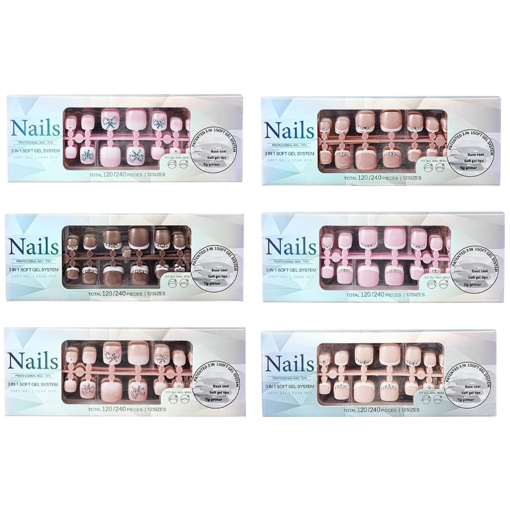 Full Cover Fake Toe Nails 120Pcs Quick Application Toenails Long Wear Home Manicure Fashion Toenail Enhancement