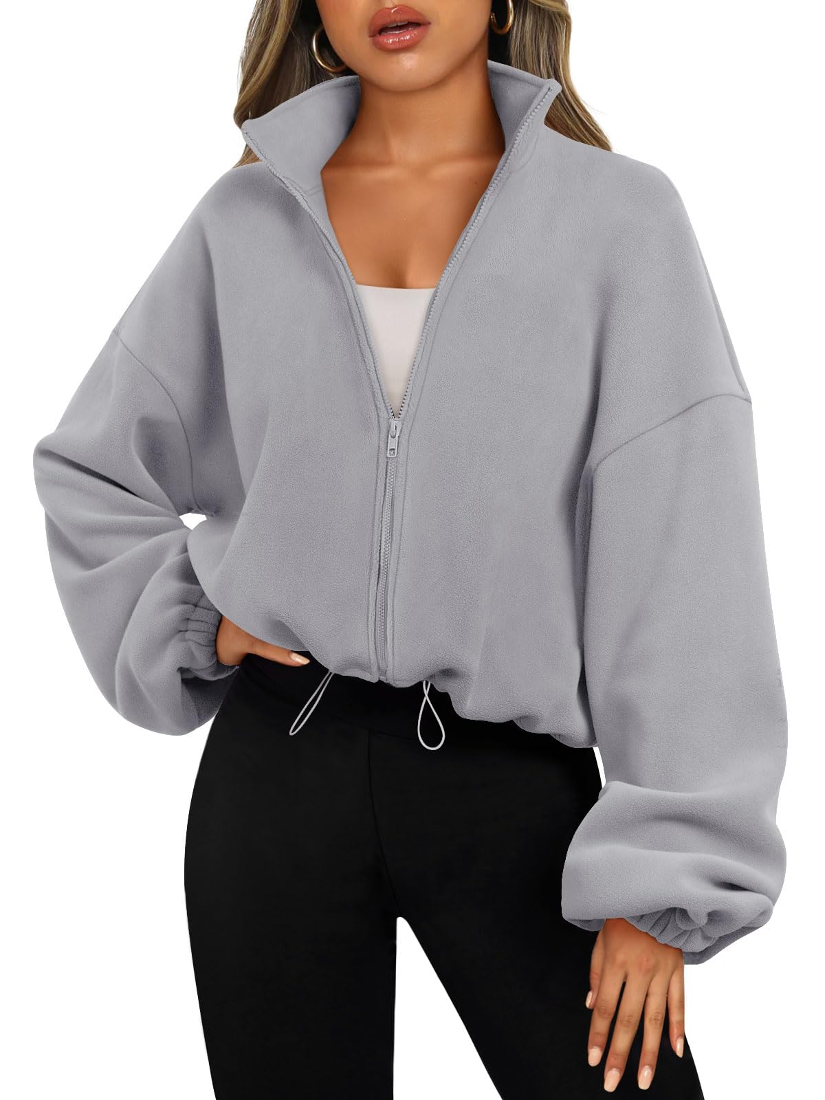 AUTOMETWomens Zip Up Hoodies Oversized Sweatshirts Long Sleeve Crop Sherpa Fall Outfits Fashion Clothes 2024