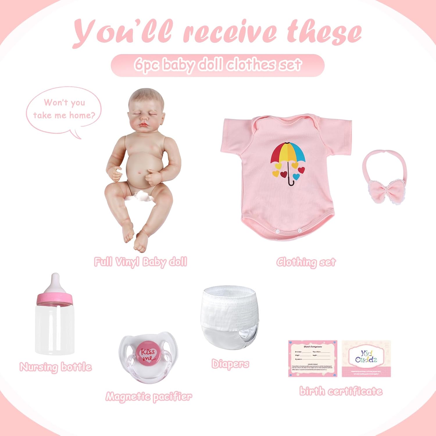 Reborn Baby Dolls - 18 Inch Dolls with Realistic Vein Details, Washable Full Vinyl Body, Accessories for 3+ Year Old Girls Gifts, Pretend Play, Collection