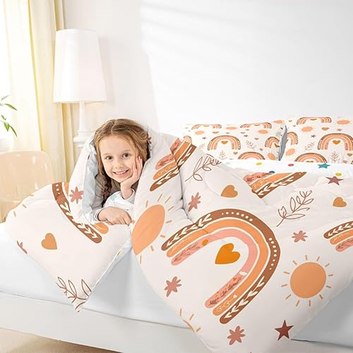Miniatura 6 de Juego de edredón de tamaño matrimonial con diseño de arco iris bohemio para niños y niñas, juego de ropa de cama bohemio con estrellas y sol,