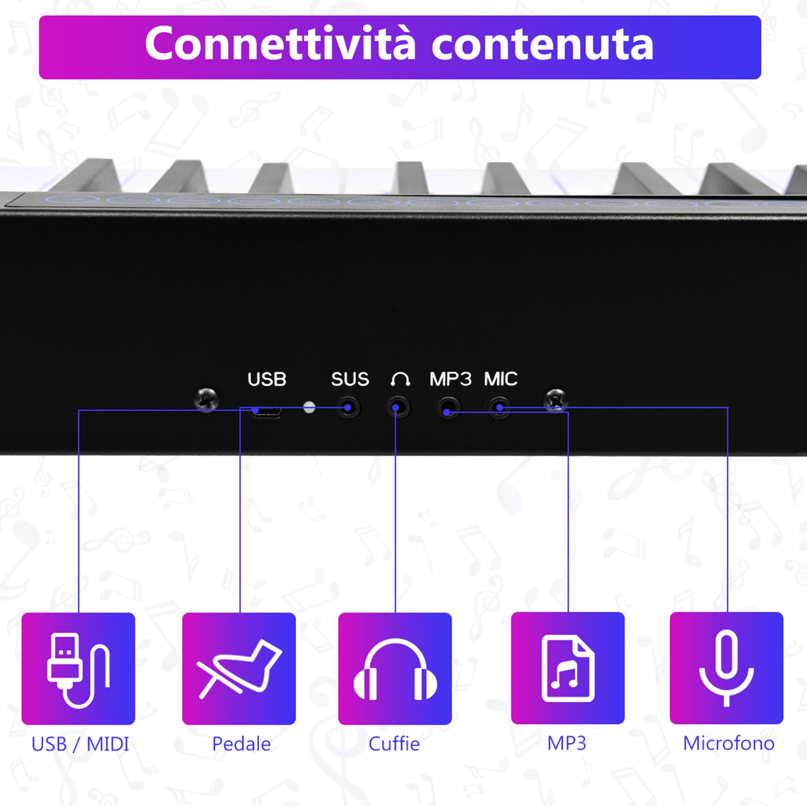 COSTWAY Tastiera Musicale 88 Tasti, Pianoforte Digitale Portatile con Custodia, Pianola con 128 Ritmi e Toni, Pedale Sustain, MIDI, USB e Funzione di APP Bluetooth (Nero)