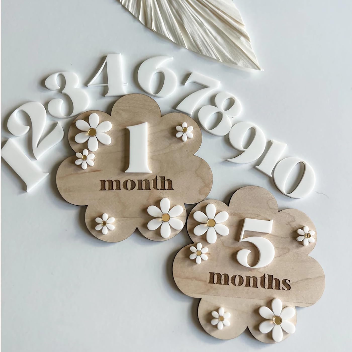 Cliths Wooden Baby Milestone Cards With Daisy Accents, Milestone Props For Babies Photo, Baby Photoshoot Accessories-1 Count