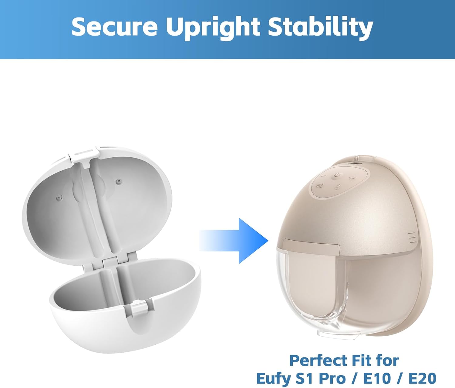 Breast Pump Case Compatible with Eufy S1 Pro, E10 & E20, Keeps Pump Upright to Prevent Leakage, Storage for Between Uses, Easy Carrying Covered Box, Postpartum Gift (White)
