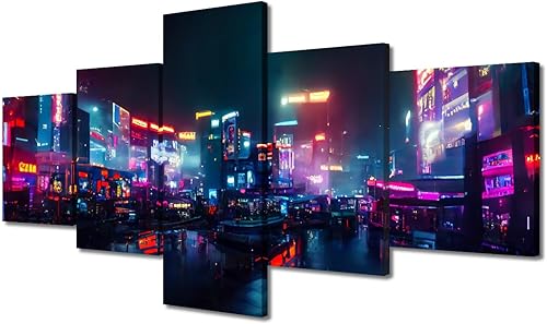 Miniatura 83 de Lienzo decorativo moderno para pared, pintura artística Cyberpunk, impresión de 5 paneles, decoración de lienzo para sala de estar para dormitorio