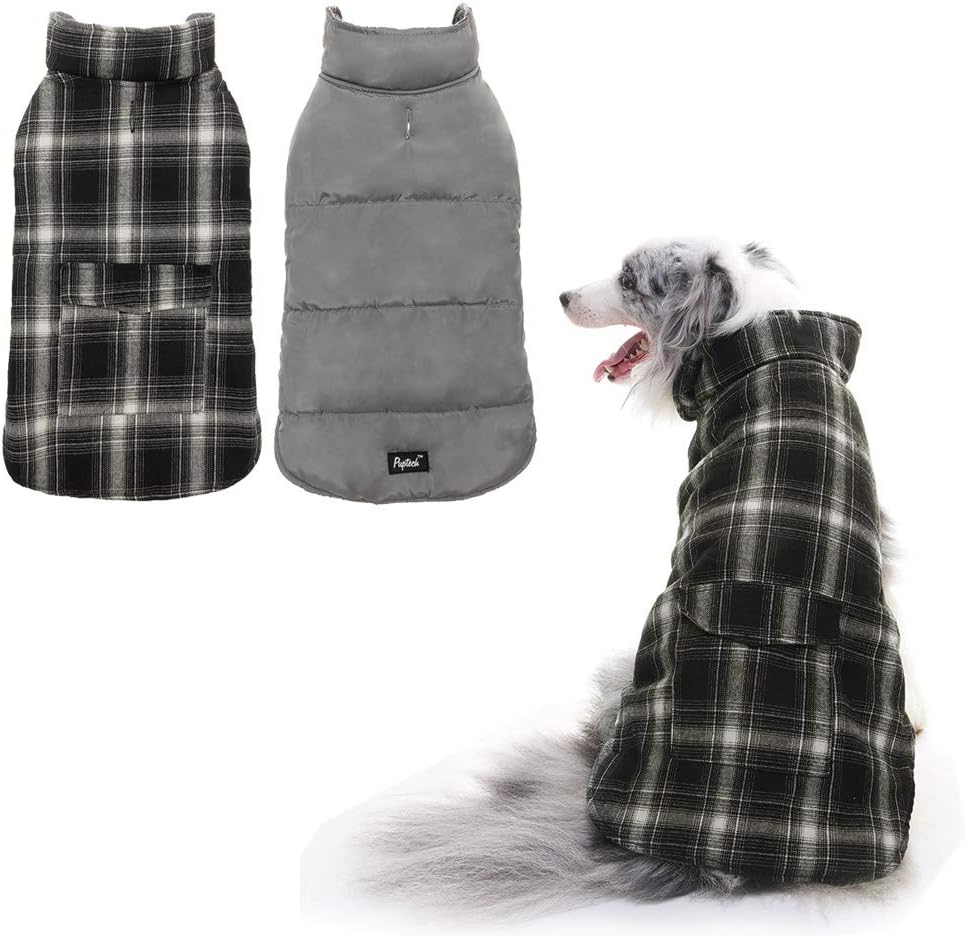 PUPTECK Fleece Dog Winter Coat - Extra Warm Dog Sweaters Windproof Dog Jacket Clothes with Hooded for Small Medium Large Dogs