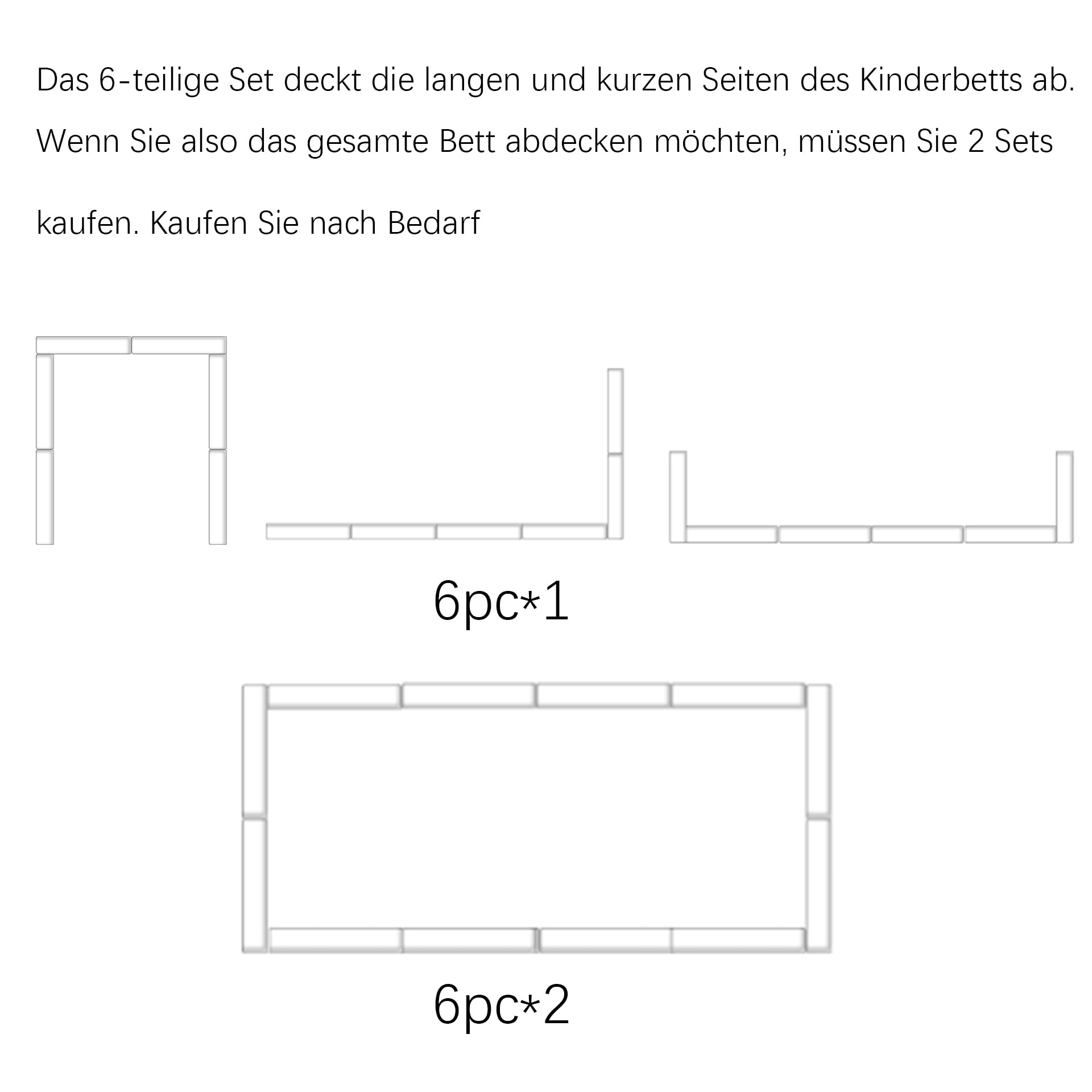 Bettschutzgitter – Dicke und atmungsaktive Aufprallpolster, 6-teilige Kantenpolster. (Schwanenrosa)
