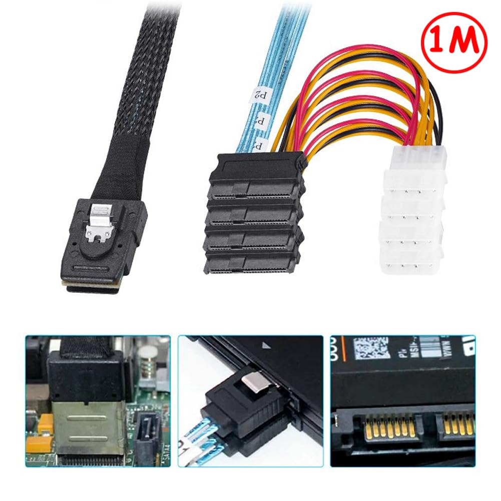 P47CS Mini SAS 36 pin maschio (SFF-8087) a 4 x 29 pin SFF-8482 & 4 pin Molex IDE cavo di alimentazione per dischi SAS – Cavo dati e combinazione di cavi di alimentazione