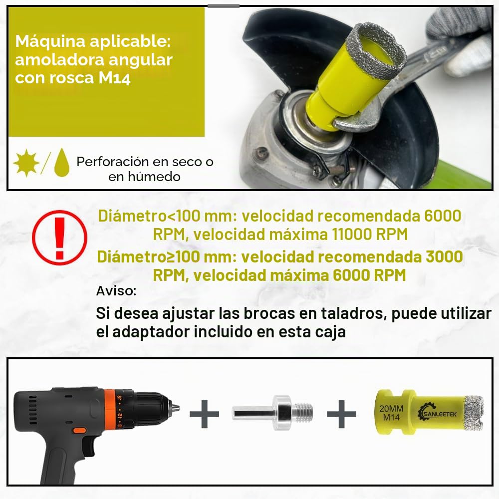 Broca Diamante Porcelanico - Kit de 11 Piezas para Porcelanico, Cerámica, Mármol, Granito y Piedra Artificial