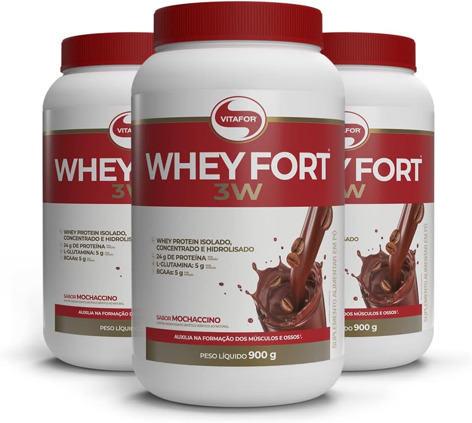 Kit 3 Whey Fort 3W Vitafor Mochaccino 900g