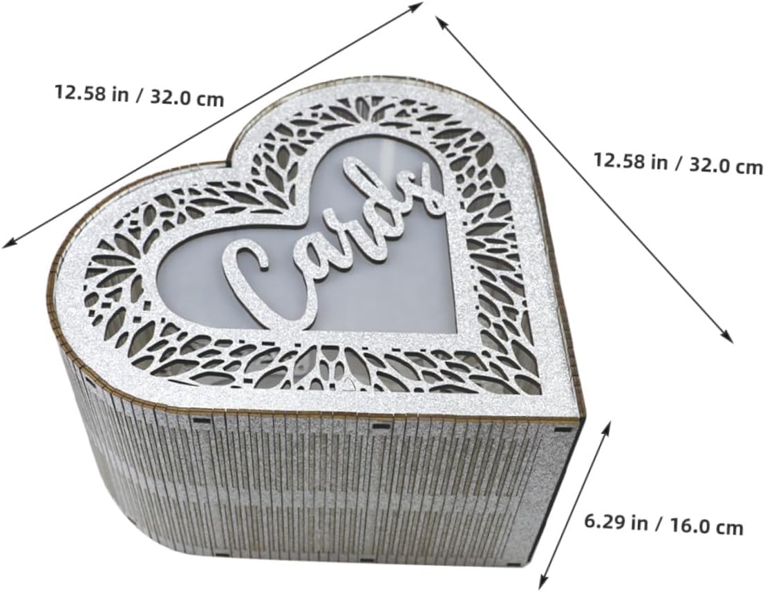 Angoily Wooden Heart Card Box Decorative Hollow Glitter Wedding Reception Envelope Greeting Cards Holder Anniversary Graduation Party Storage Container