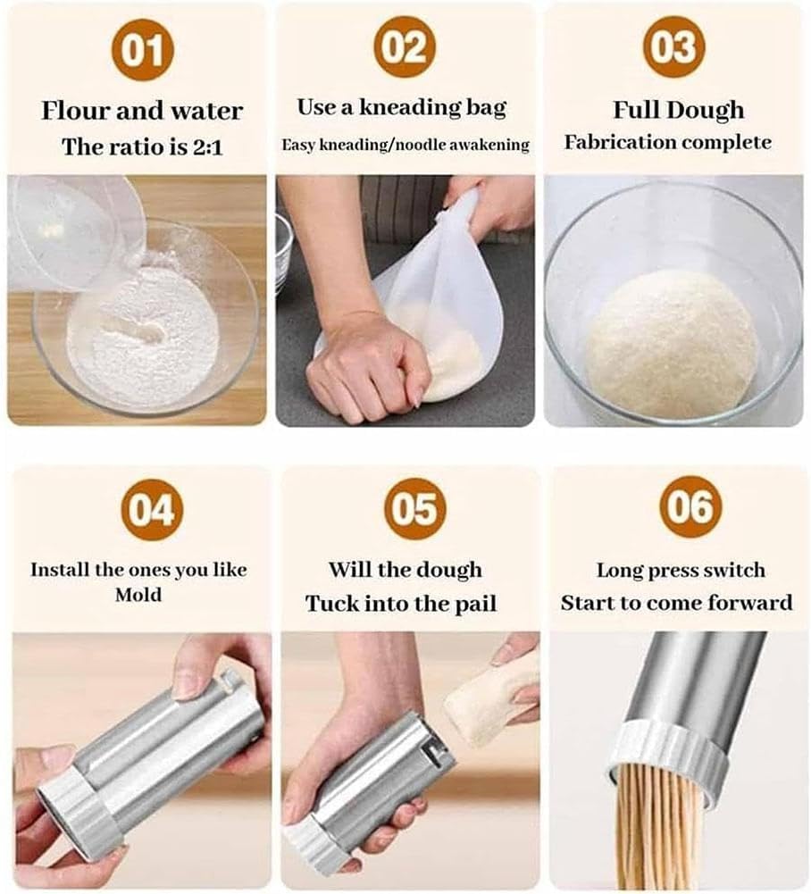 Idiyappam Maker Electric String Hopper Machine,Electric Murukku Maker,Stainless Steel Handheld Electric Pasta Maker Machine with 5 Molds,5-in-1 Cordless Noodle Maker with Ergonomic Grip,For Home, (#A)