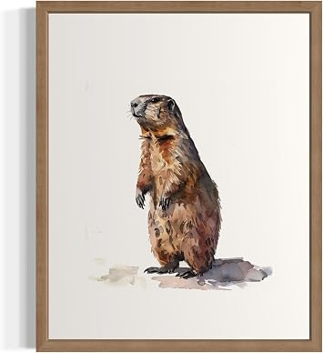 HomeArtPrint Marmot Watercolor Art Print Poster, Animal Wildlife Nature Cute Paintings Wall Art for Bedroom Bathroom Living Room Decor 98C Marmot, 10" L x 8" W, Wood Frame