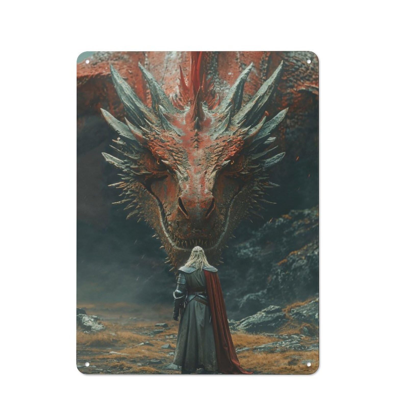 Junmoney Dangerous Fire Dragon Shop Front Style Cafe Metal Sign 40X30cm, Bistro Wall Plaque For Tea Room, Shop Wall Or Breakfast Area