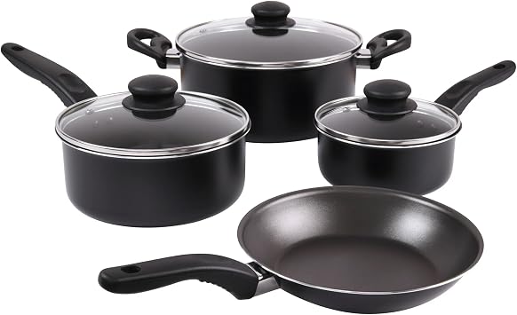 Non Stick Aluminium Pots and Pans Cookware Set 7 Piece,Multi-Purpose Cooking Pots Black