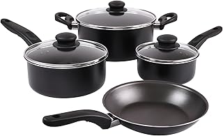7 Piece Non-Stick Cookware Set Aluminium, Pots and Pans Cookware Set, Black