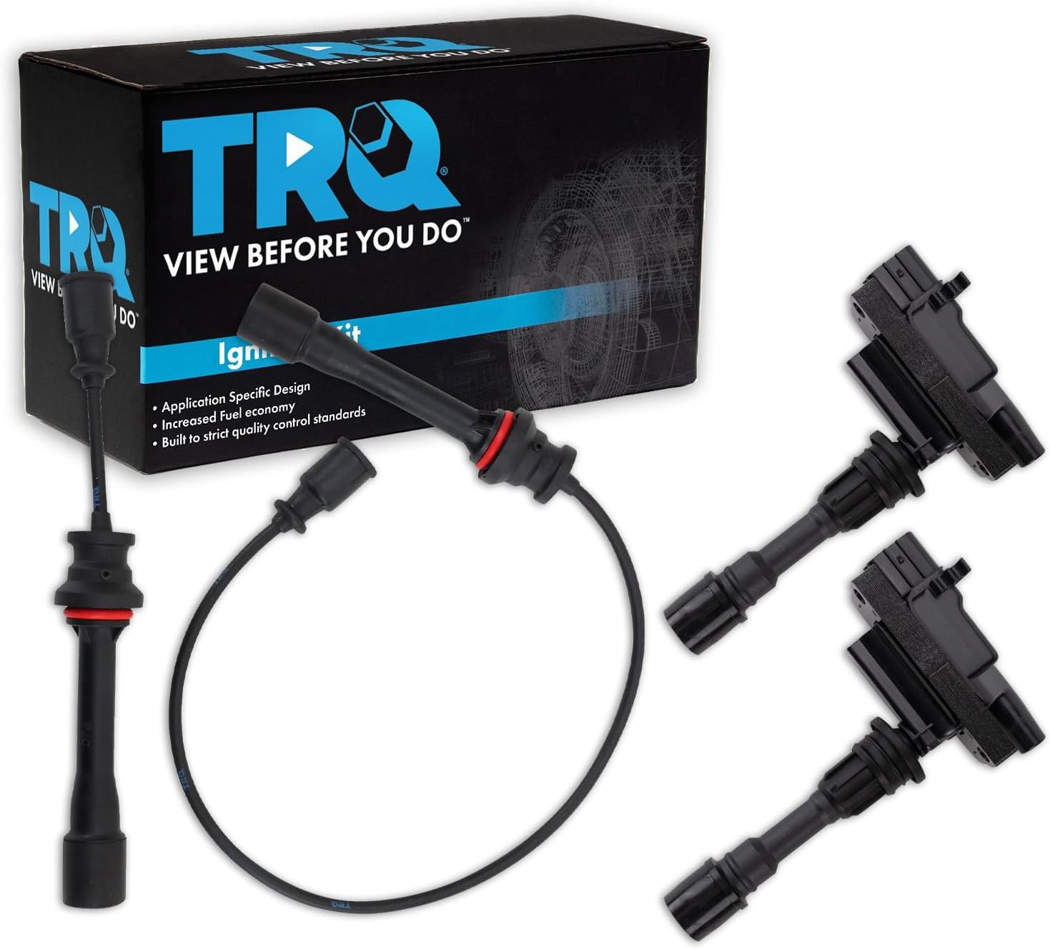 TRQ Ignition Coil & Spark Plug Kit 3 Piece Compatible with 2001-2005 Mazda Miata