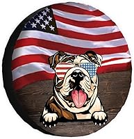 Vista 13 de Cubierta de neumático de repuesto para perro salchicha con gafas de sol con bandera de Estados Unidos, fundas protectoras de ruedas a prueba