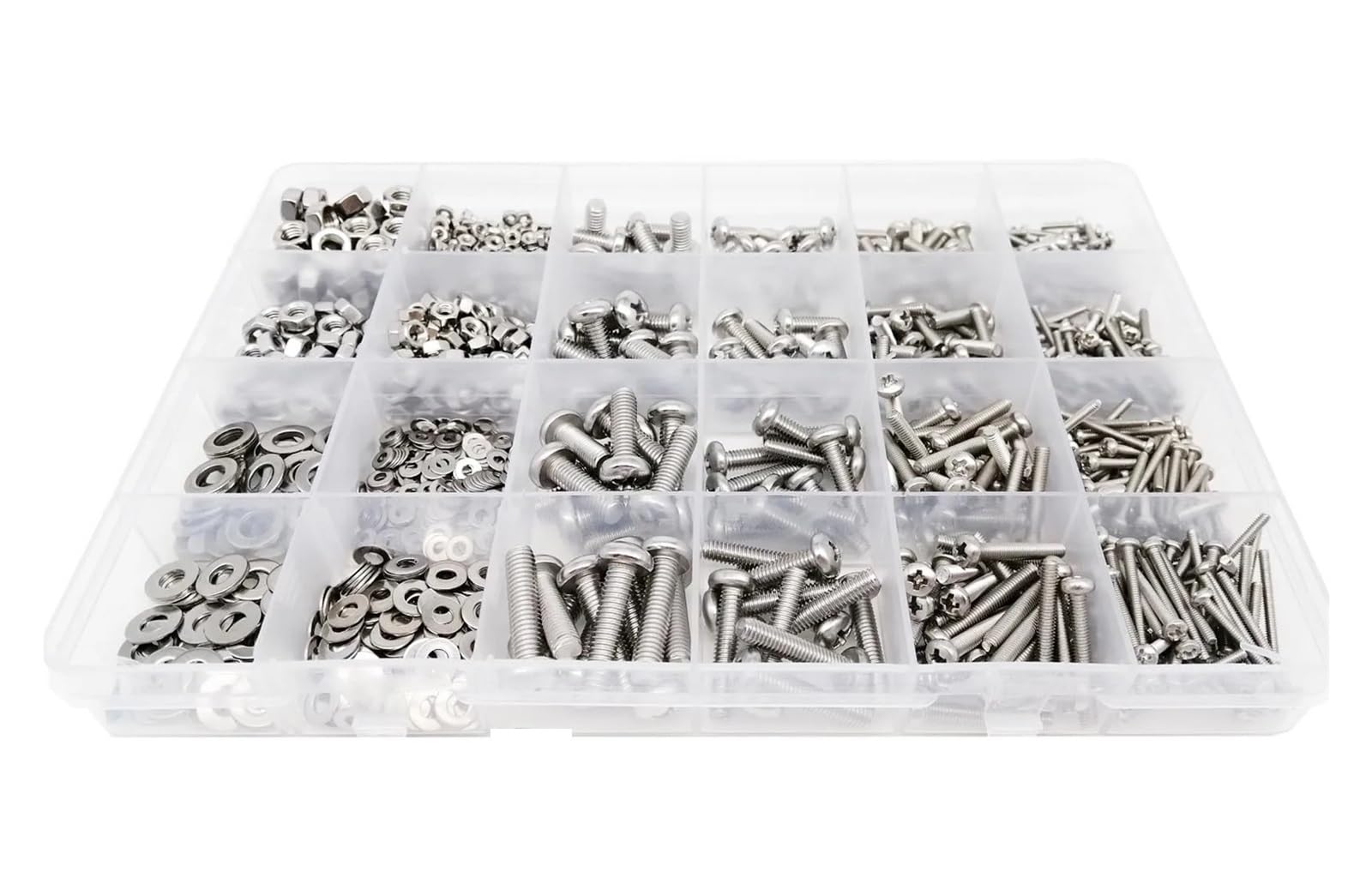 GamirA 400/2100 pièces M1.6 M2 M2.5 M3 M4 M5 304 Acier Inoxydable Croix Pan tête Ronde vis Boulon écrou rondelle Assortiment Ensemble Kit boîte (Color : Set C 1140pcs)