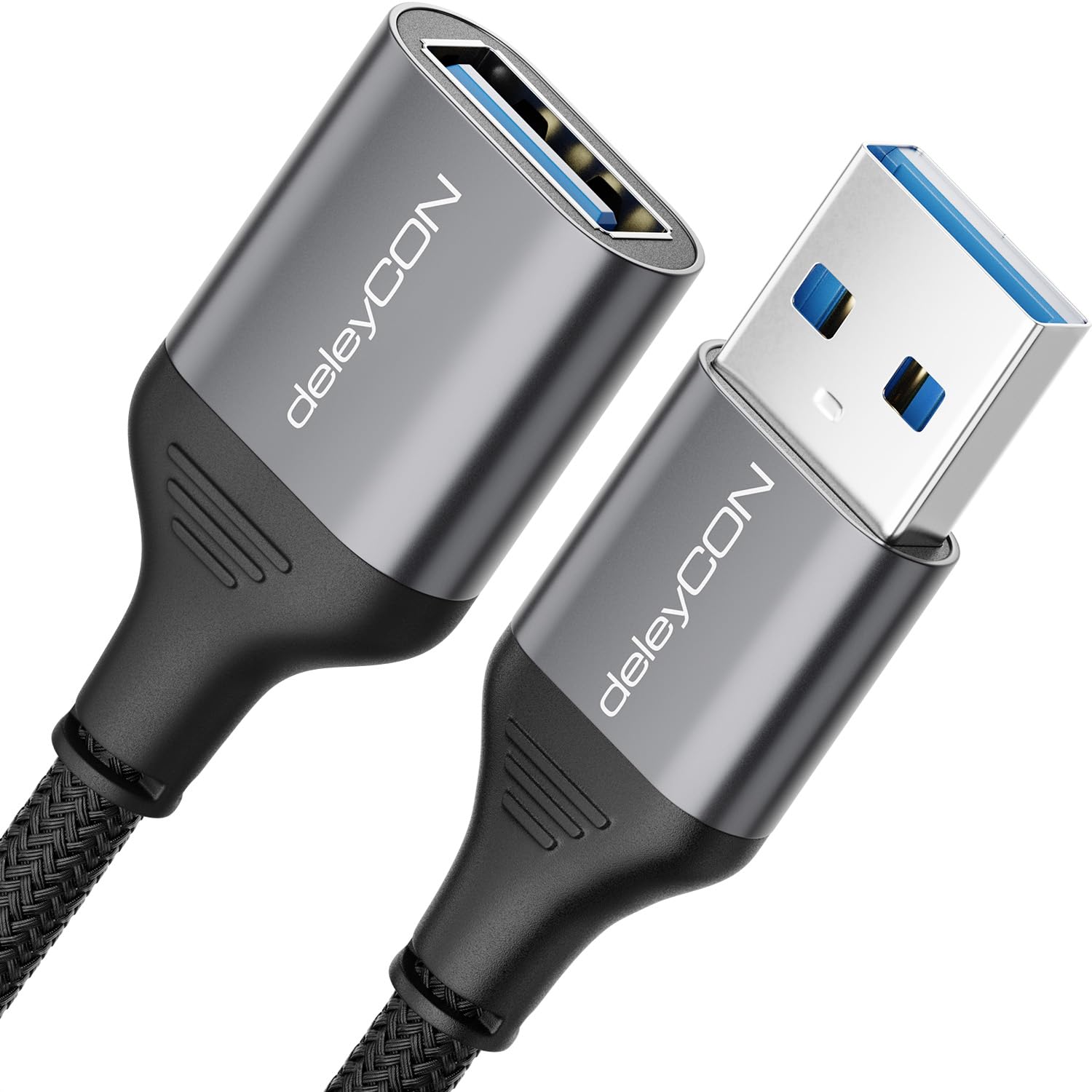 deleyCON 3,0m USB 3.0 Verlängerungskabel 5Gbps Verlängerung (A-Stecker auf A-Buchse) Aluminium Stecker + Nylon Kabel Datenkabel für Tastatur, Kartenlesegerät, Drucker, Scanner, Kamera usw.