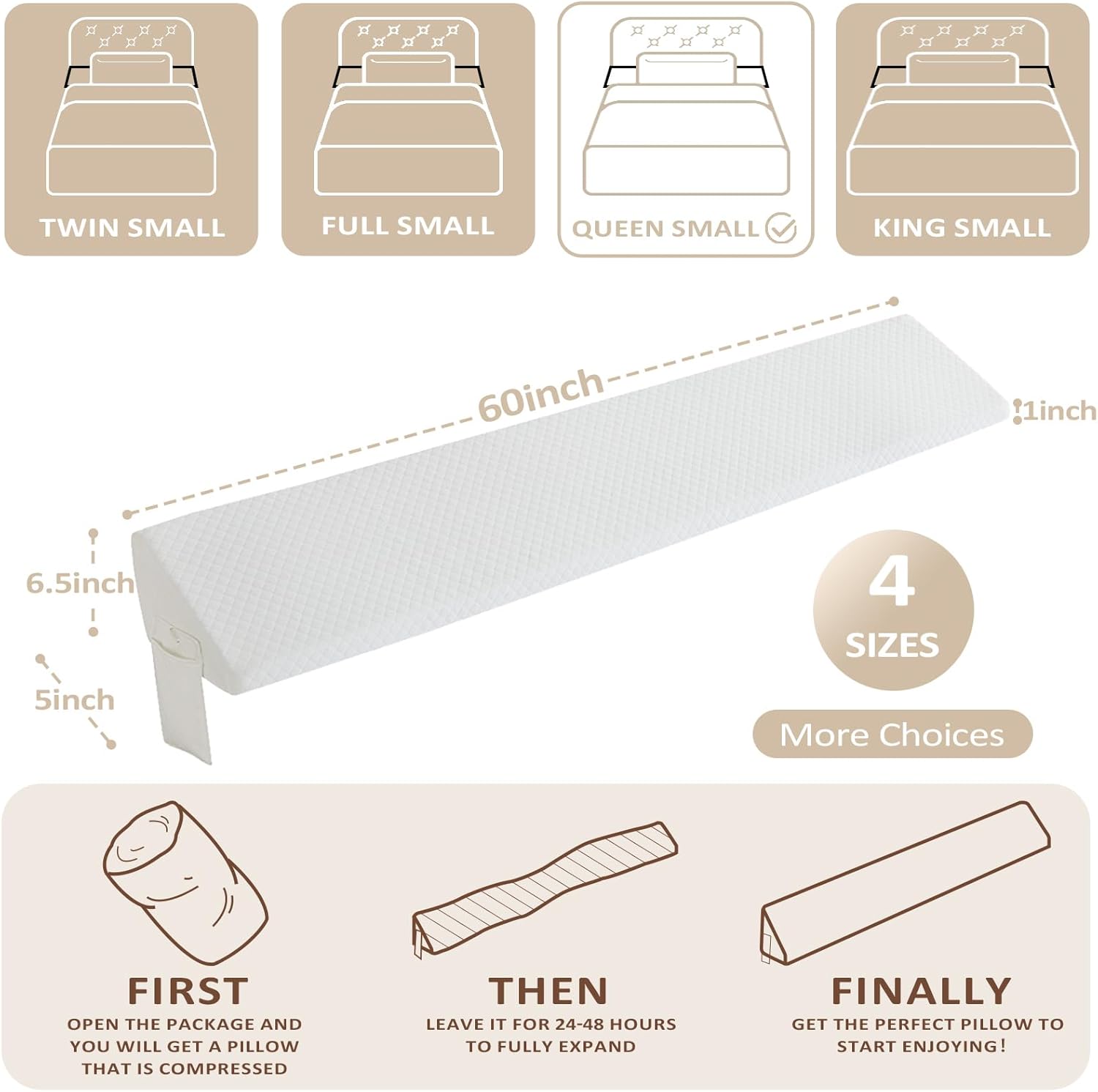 homemate queen size?60"x6.5"x5"? bed wedge pillow for headboard - upgraded bed gap filler queen between mattress and headboard - triangle pillow - white white queen(60"x6.5"x5")