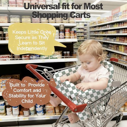 Shopping Cart Seat Cover for Baby, High Chair & Grocery Seat Protector, Padded Chair Covers for Restaurant Seats, Unisex Machine Washable Grocery Cart Liner & Swing Insert (Checkered)