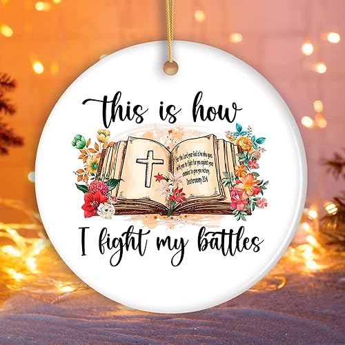 Adornos de Navidad con temática religiosa, decoraciones de Natividad y Jesucristo (This is How I Fight My Battles, adorno religioso con cita