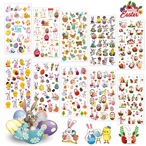 Ostern Stickers, 10 Sheets Ostereier Aufkleber, Ostern Geschenke Kinder, Osterhasen, Easter Basteln Kinder, Osterdekorationen