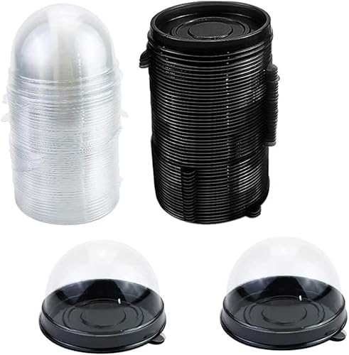 Caja de embalaje Mini contenedor para tartas Mooncake Dome Box Muffin Pod Holder Plástico transparente individual con base negra, 50 unidades
