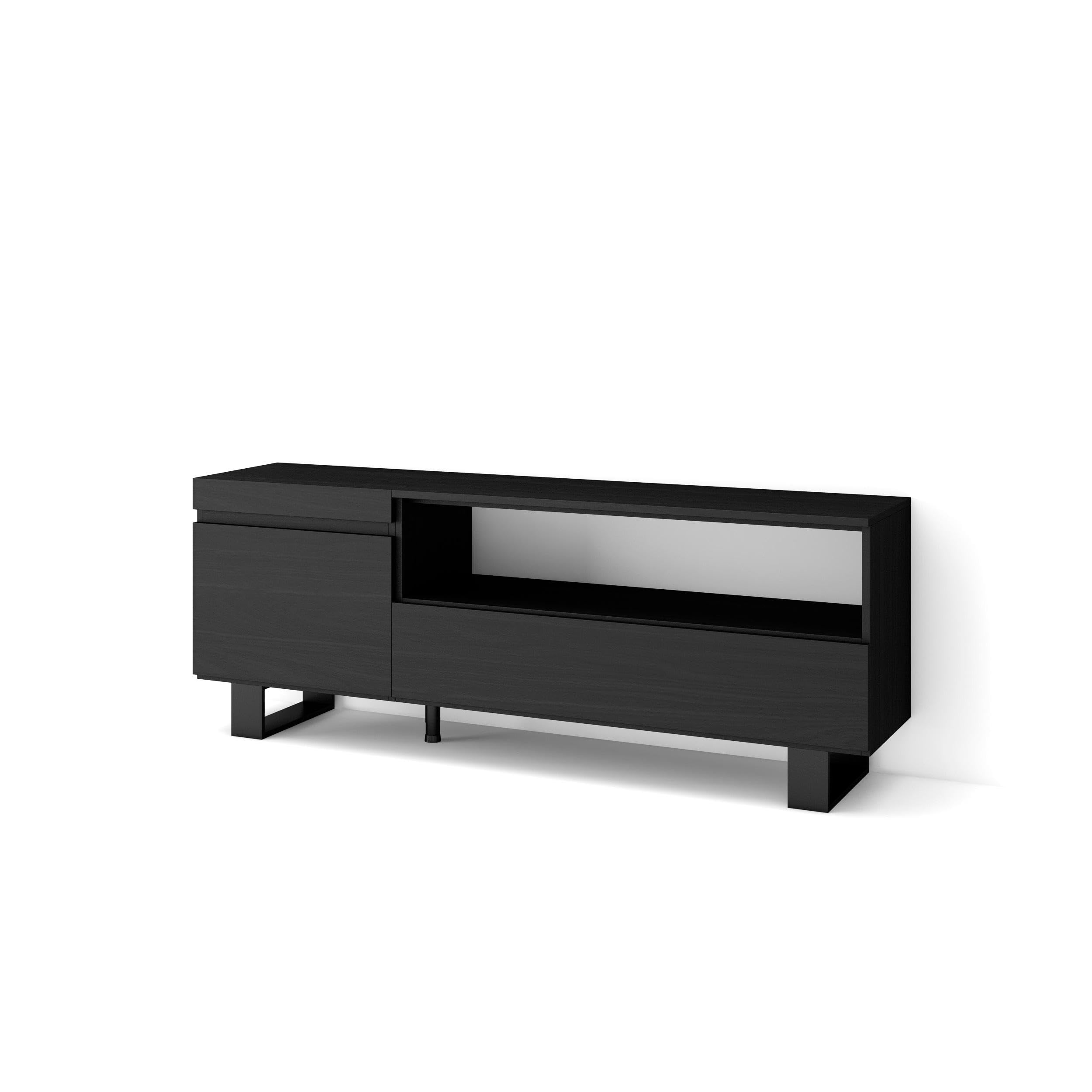 Banc télé noir 150cm grand espace de rangement style industriel