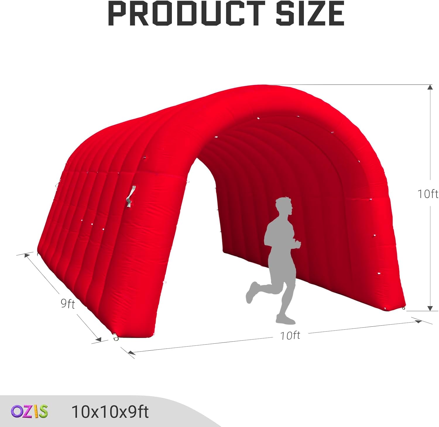 OZIS 10FT Inflatable Tunnel Sports Entrance with Installed Blower Inflatable Tunnel Tent for Business Advertising Event Exhibition Promotion,Street,Shop,Supermarket,School(Red, 10x10x9Ft)