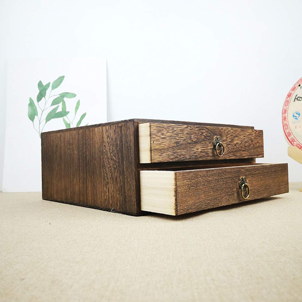 Kleine Aufbewahrungsbox aus Holz mit Schubladen Typ wenig tief 2 Schichten Schrank Schreibtisch Organizer für Zubehör, 25,5 x 24,5 cm (59RU18UOET33SNLC0Y71DIH)