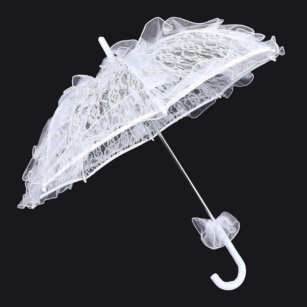 Sanpyl Lace Umbrella, Vintage Parasol Wedding Bridal Umbrella, Party Wedding Supplies Performance Prop, 23.6in(White)