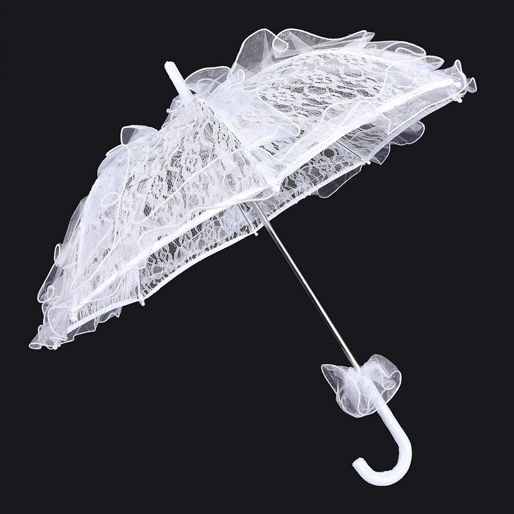 Ombrello da Sposa in Pizzo, Ombrello da Sposa Elegante Ricamato in Pizzo, Ombrellone, Mini Accessorio per Costume da Donna Romantico Vintage per Feste di Matrimonio Che Balla Fotografia Prop(bianco)