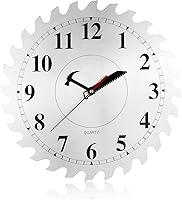 CIGERA 12 Inch Circular Saw Blade Metal Wall Clock - Handsaw Hammer Hands, Silent Quartz for Workshop Garage Man Cave Decor