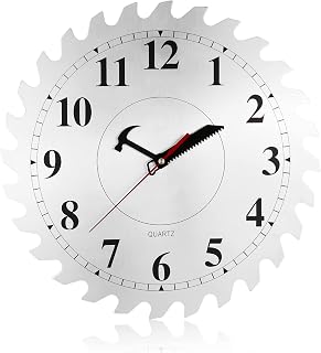 CIGERA 12 Inch Circular Saw Blade Metal Wall Clock - Handsaw Hammer Hands, Silent Quartz for Workshop Garage Man Cave Decor