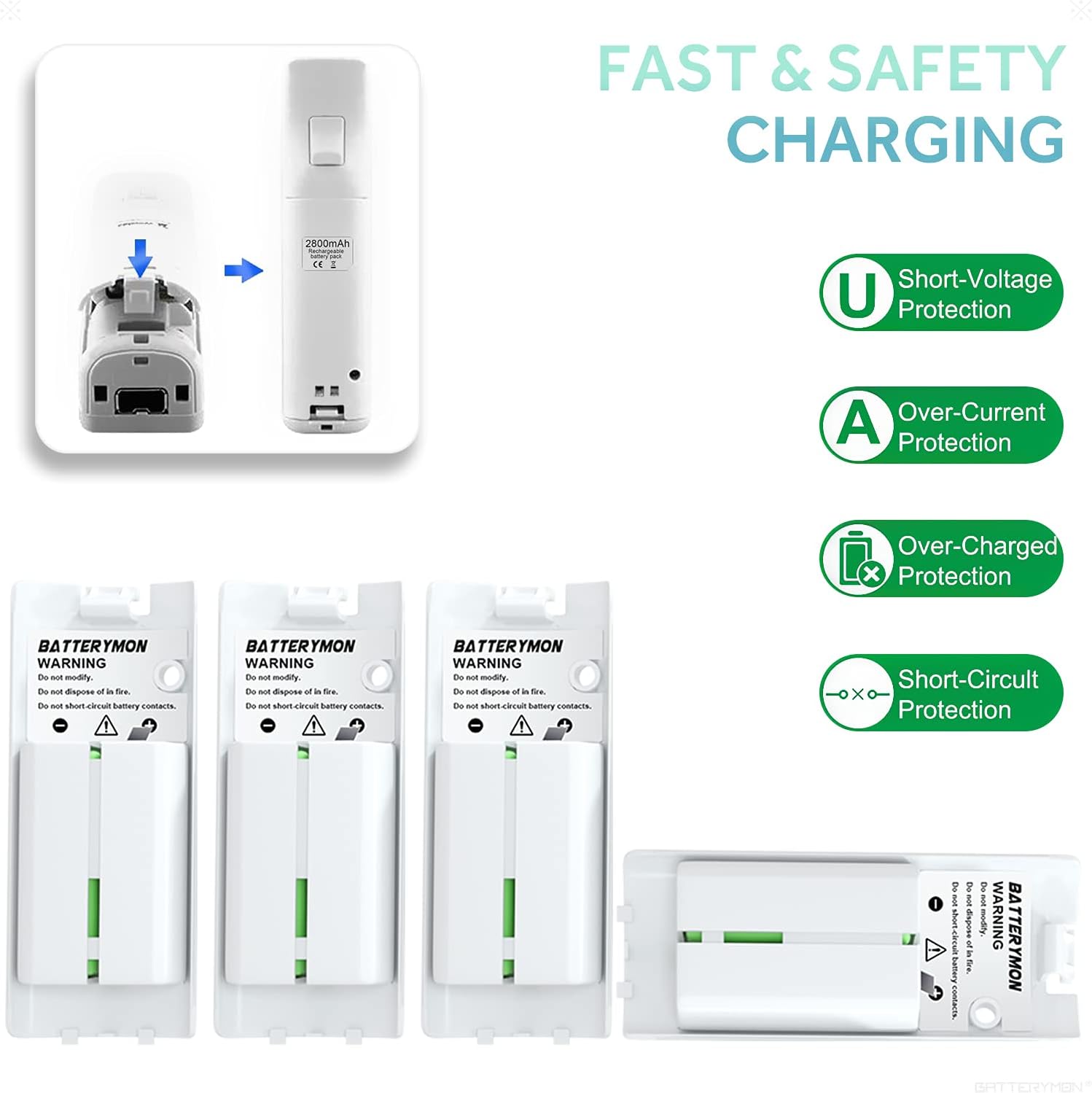 Replacement for Wii and Wii U Remote Controller, 4-Port Wii Charging Station Dock with 4 Packs 2800mAh Rechargeable Batteries : Video Games