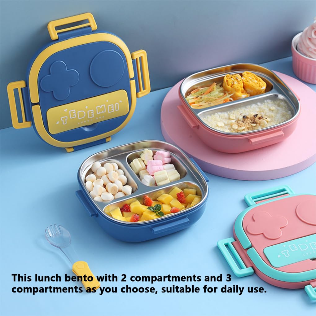 Set di 5 contenitori per il pranzo in acciaio inox, per isolamento alimentare, contenitori per picnic, bento box per lavoro all'aperto, rosa, 2 scomparti